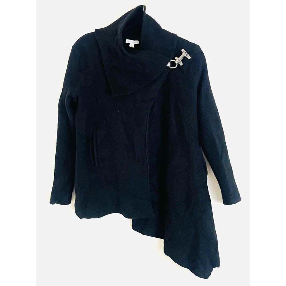 Garnet Hill Charcoal Black Boiled Wool Asymmetrical Wrap Coat Cowl Neck Size 02P